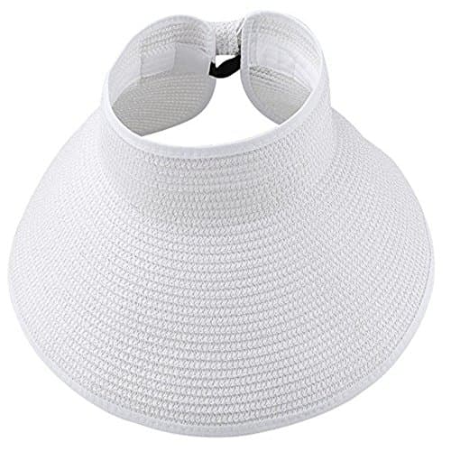 Ofocam Women's Sun Hats Visor Foldable Summer Wide Brim Roll-Up Straw Open Top Cap