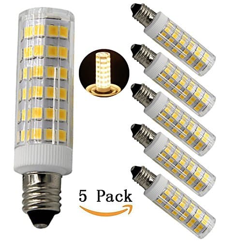 E11 LED Bulbs- 50W or 60W Equivalent Halogen Repalcement 600 Lumens, Mini Candelabra Base,110, 120v,130 Volt,Warm White 3000k,Replaces T4 /T3 JD Type Clear E11 Light Bulb (Pack of 5) (Warm White)