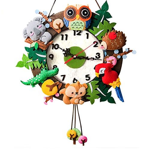 DOER Edutainment Sewing Kit for Beginners – DIY Craft Nonwoven Clock for Adults– An Educational Fun Toy (Jungle Animals)