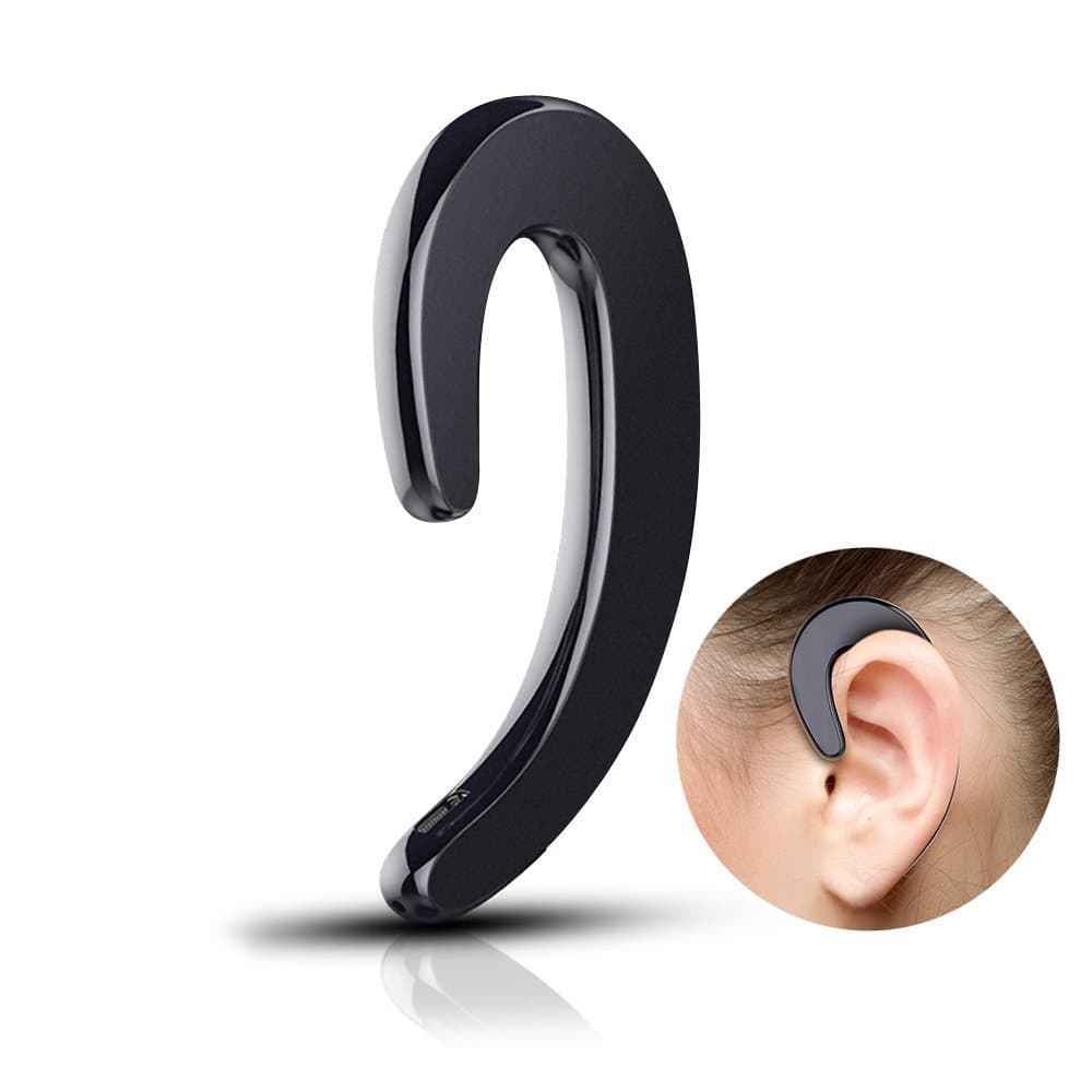 Ear Hook Headphones with Microphone, Noise Cancelling Bluetooth Wireless Earbuds,Non in Ear Painless Wearing Headset Compatible for iPhone X 8 7 6 and Android,Non Bone Conduction Headphones(black)