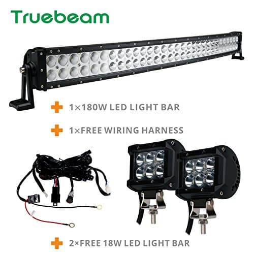 Truebeam 180W 32nch Curved Led Light Bar Combo Cree Led Driving Light Bars ATV Off Road Truck Pickup SUV Jeep 12/24V IP68 +2pcs 18W Work Led Light Bar
