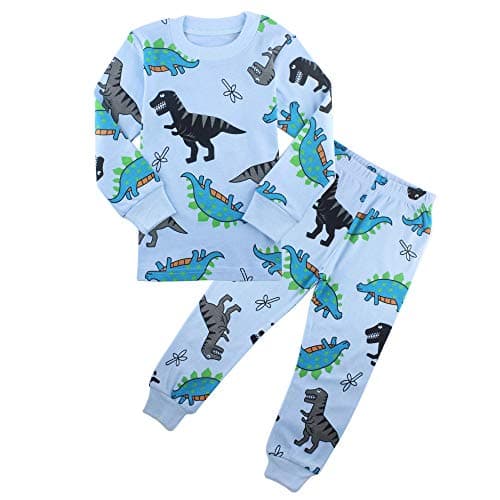 AmberEftPajamas for Boys Dinosaur Rocket Space 4-Piece PJs Long Sleeve Sets Sleepwear 2-12 Years