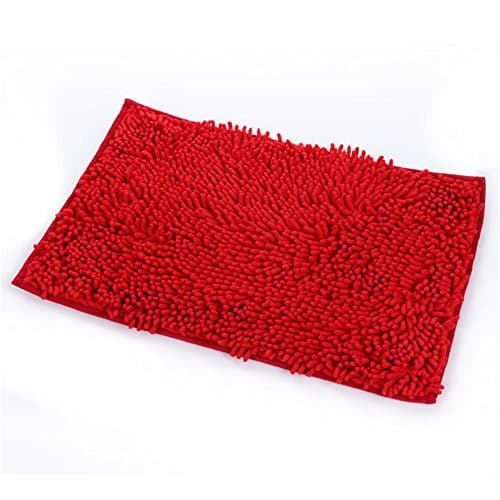 Non-Slip Microfiber Shag Bath Rug,Antibacterial Soft Water Absorbent Bathroom Mat Machine-washable,24x16 inch red