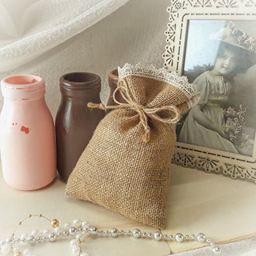 10 pcs Rustic Drawstring Pouch Burlap Lace 5x7 inches Wedding Favor Bag