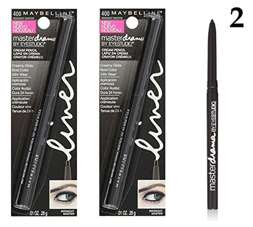 (PACK OF 2) - VALUE PACK! - Maybelline New York Eye Studio Master Drama Cream Pencil Liner, 400 Midnight Master, 0.01 Ounce
