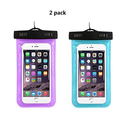 Universal Waterproof Case, (2 Pack) IPX8 Waterproof Phone Pouch Dry Bag with most smart phones (under 6 inches) For iPhone7/7plus/6s/6/6s plus Samsung galaxy s8/s7 LG V20 HTC10 etc (purple- blue)