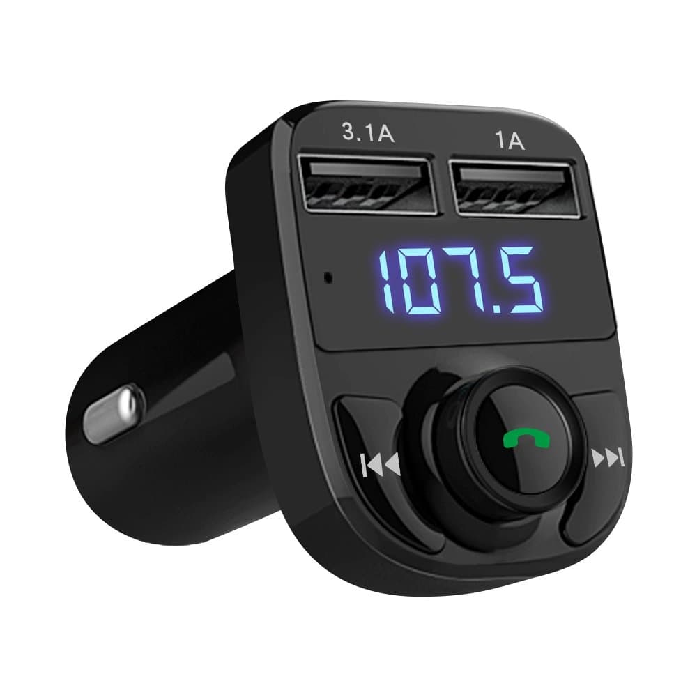 Handsfree Car Charger,Bluetooth FM Transmitter&Music adapter,3.1A Dual USB Port Charger compatible for Apple iphone,Samsung Galaxy,LG,HTC,XIAOMI,HUAWEI etc