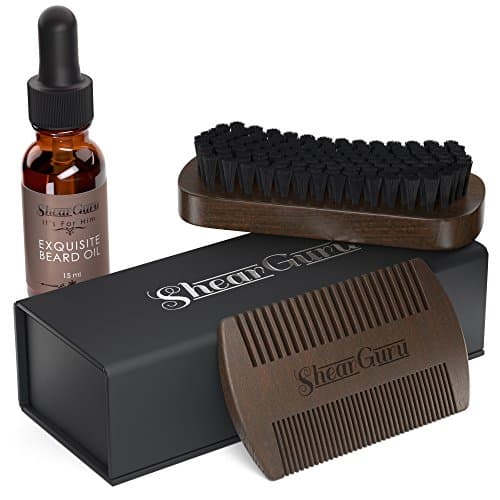 Natural Complete Care Beard Grooming Kit for Men– Includes 100% Boar Bristle Bamboo Brush, Handmade Wood Comb and Beard Oil that Promotes Beard Health and Growth (regular)