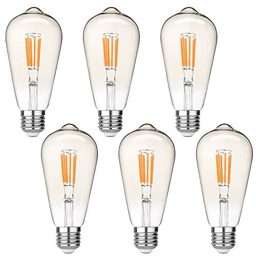 LEDERA ST64 Edison LED Bulb Dimmable 6W (60W Halogen Equivalent), 600lm, E26 Base Vintage LED Filament Bulbs, 2700K Warm White, Amber Glass (Warm White)