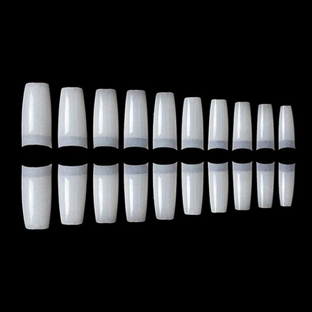 krofaue 500Pcs Square Nails Tips False Acrylic Fingernails Fake Half Cover French Artificial Nails Tip 10 Sizes with Bag DIY (Natural)