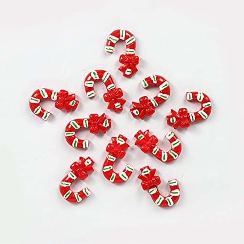 Bulk 10pcs Red Christmas Candy Cane Flatback Resin Scrapbooking Cabochons DIY Hair Bow Center Decoration Embellishments Crafts