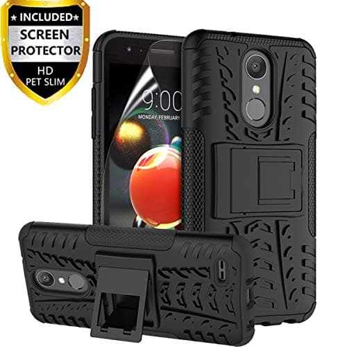 RioGree for LG Aristo 2 Case, for LG Aristo 2 Plus/Zone 4 /Tribute Dynasty/Phoenix 4/Fortune 2/Rebel 4 LTE/Risio 3/K8 2018/ K8+/K8 Plus Phone Case, with Screen Protector Kickstand Cover Skin, Black