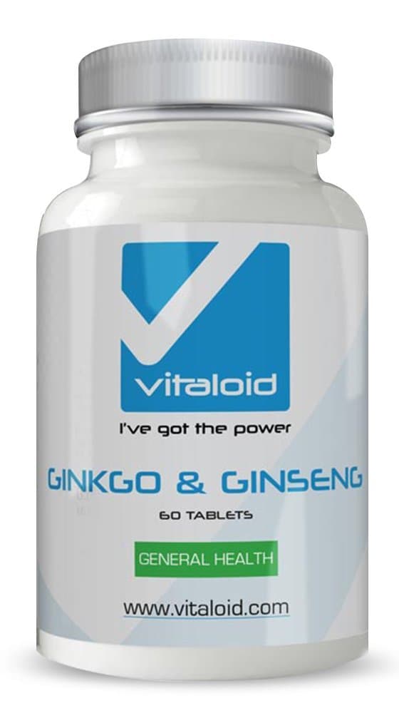 Vitaloid Gingko Biloba & Ginseng Tablets – Brain Function Booster - Supports Mental clarity, Focus Memory– Ginkgo Biloba Improves Brain Function, Blood Flow and helps maintain energy levels Stable