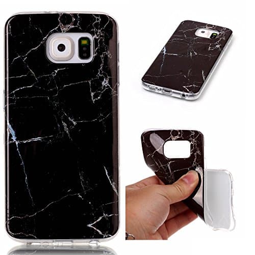 Galaxy S6 Case, TOODAY Marble Stone Pattern IMD Ultra Premium TPU Anti-Finger Anti Scratch Sleek Soft Flexible TPU Cover Shockproof Protective Case for Samsung Galaxy S6 (2015) (Black)
