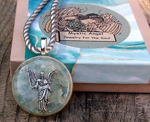 Archangel Michael Pendant with Genuine Herkimer Diamond &amp; Aquamarine