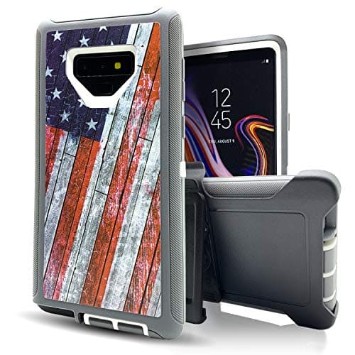 Samsung Galaxy Note 9 Case,Vodico Durable Heavy Duty Camo Defender Non Slip Secure Grip Shockproof High Impact Resistant TPU Cushion Frame Cover with Belt Clip Holster&Kickstand (US Flag)