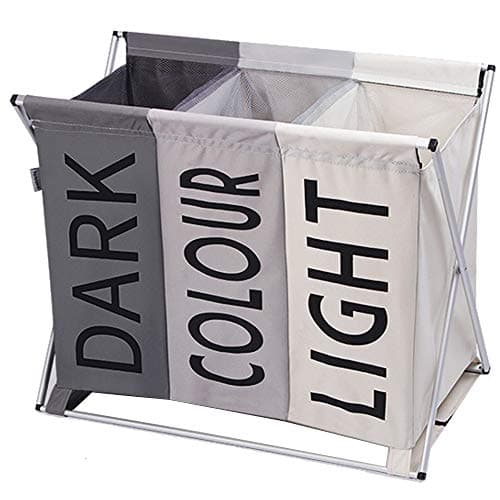 TOTOCAN Laundry Basket 3 Sections Laundry Hamper with Foldable Aluminum Frame 29.5''W ×23.5''H Multicolor Hampers for Laundry, Clothes Hamper, Laundry Sorter, Laundry Room Organizer, Laundry Cart