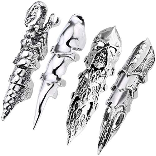 4pc Men's Armor Knuckle Full Finger Double Ring Punk Joint Armor Ring Rock Gothic Jewelry Cool