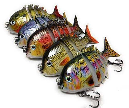 FinFather Tackle 5pc Multi-Jointed Swimbait Lure Kit, Multi Color Panfish, Includes Tackle Box (Variety Pack)