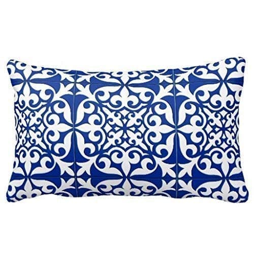Yeat Home Decoration Throw Pillows Cases PUDA Moroccan Tile - Cobalt Blue and White Canvas -20x30 Bedroom Cushion Pillowcases Cover Sofa,Chairs,Car,Hotel,Cafe Decor Both Sides