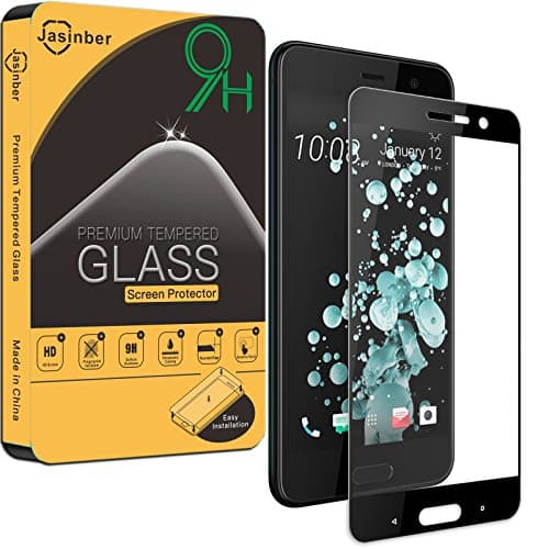 [2-Pack] Jasinber [Full Screen Cover] Tempered Glass Screen Protector for HTC U Play - Black