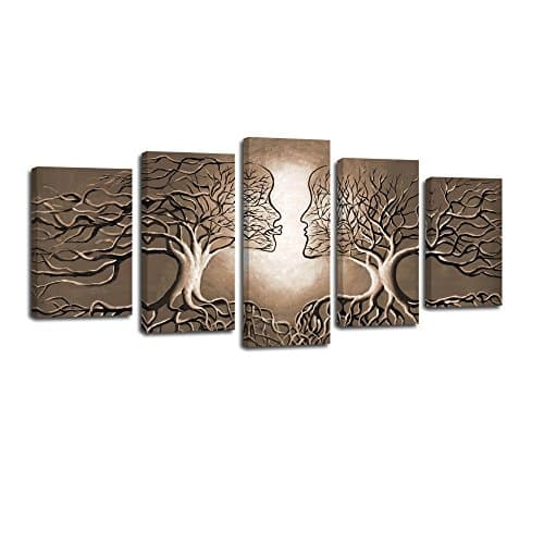 Laiwang-5 Pieces Modern Canvas Wall Art Abstract Love Trees Oil Painting On Canvas Prints Framed Home Wall Decorations Art for Kitchen Living Room Bedroom