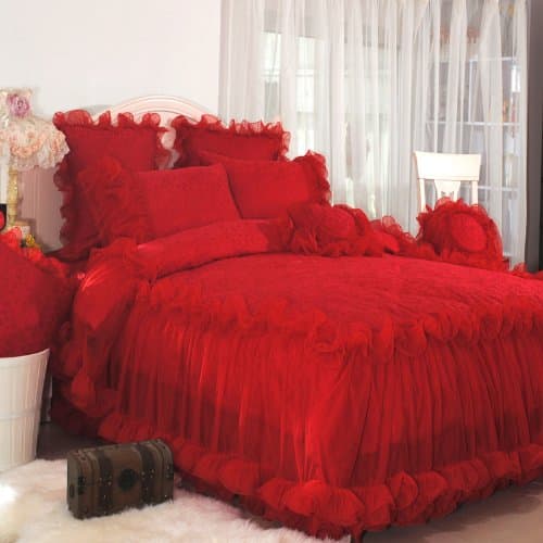 DIAIDI Home Textile,Korean Bedding Set,Beautiful Lace Ruffle Bedding Set,Luxury Romantic Wedding Bedding,9Pcs