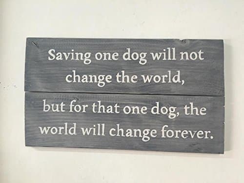 Saving one dog will not change the world, but for that one dog, the world will change forever -hand painted wood sign