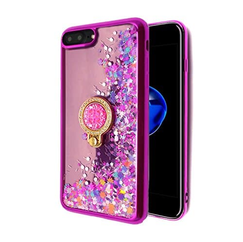 Giosio for iPhone 7 Plus/iPhone 8 Plus Case Sparkle Bling Luxury Glitter Shiny Thin Crystal Rhinestone Soft Rubber Bumper Diamond Mirror Makeup Ring Stand Holder Flowing Floating Liquid Cover Pink