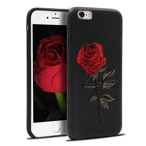 Creative Embroidery Rose Mobile Phone Caes For iPhone 7 Leather Case (Black)