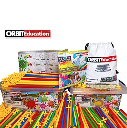 Orbit Education Large (800/400) Piece STEM Straws and Connectors Building Sets with 100% Cotton Tote Bag and Storage Box Colorful Educational Interlocking Straw Building Blocks for Boys and Girls