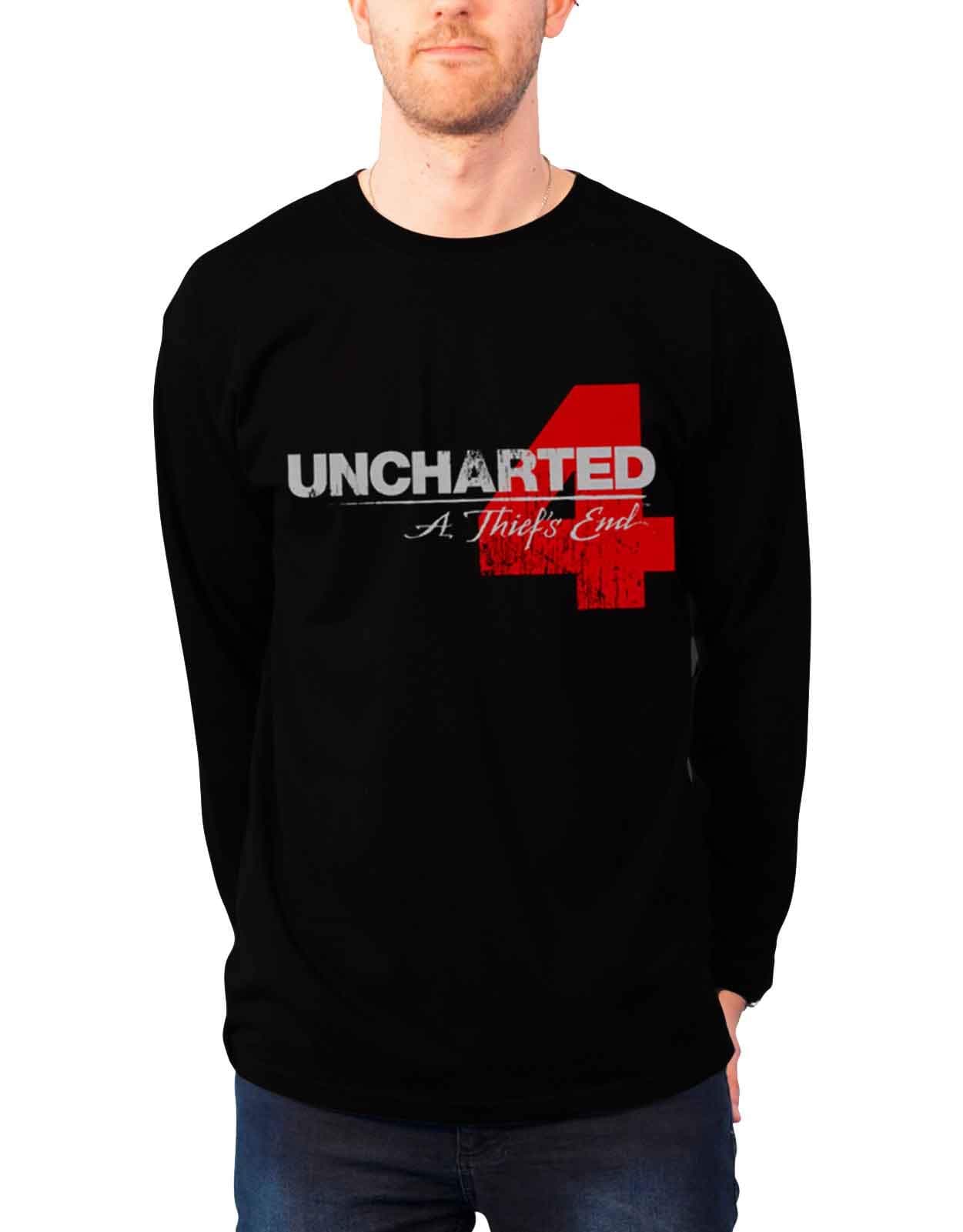 Officially Licensed Merchandise Uncharted 4 Distressed Logo Long Sleeve Tee (Black), X-Large