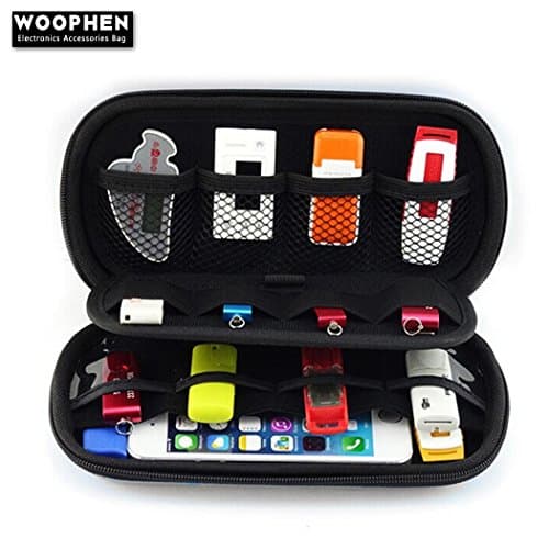 WOOPHEN Universal Double Layer Electronics Accessories Bag, Travel Gear Organizer for Phone, Charger, Earphone, USB Cable, U Flash Disk, SD Cards, Credit Card Organizer Cable Storage Bag (Black)