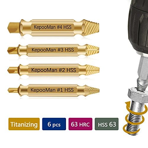 Damaged Screw Extractor, Stop Now Easily Remove Screw extractor Gold Oxide Edition Stripped Screw Removers Set of 4 (Glod)