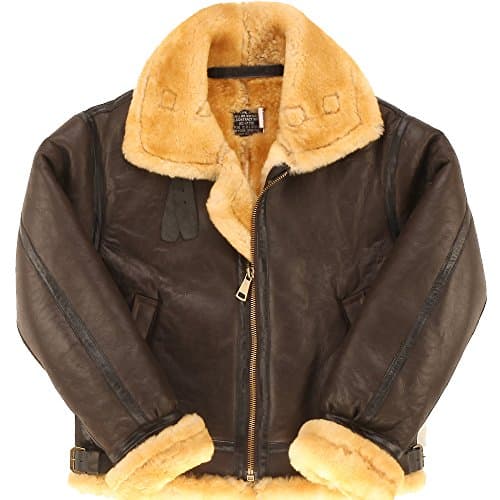 B3 shearling Leather jacket Bomber Fur pilot World II Flying aviation air military US Force The most warm Polar Coat Men Women (40, Dark Brown)