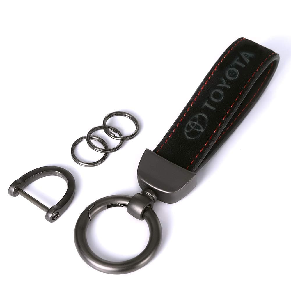 121Fruit Way Genuine Leather Car Logo Keychain Suit for Hatchback, Avalon, Camry, Prius,Avalon Corolla RAV4 Highlander Key Chain Keyring Family Present for Man and Woman,Black