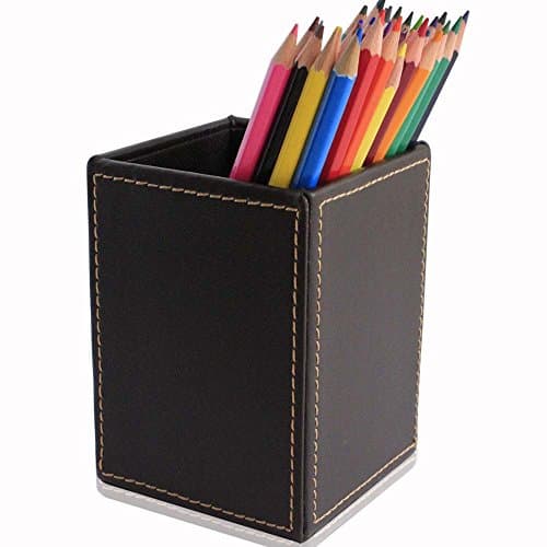 Luckymoo® PU Leather Desktop Organizer Storage Box Desk Organizer Square Pen/Pencil/Remote Control Holder Collection Office Desk Accessories(Brown)
