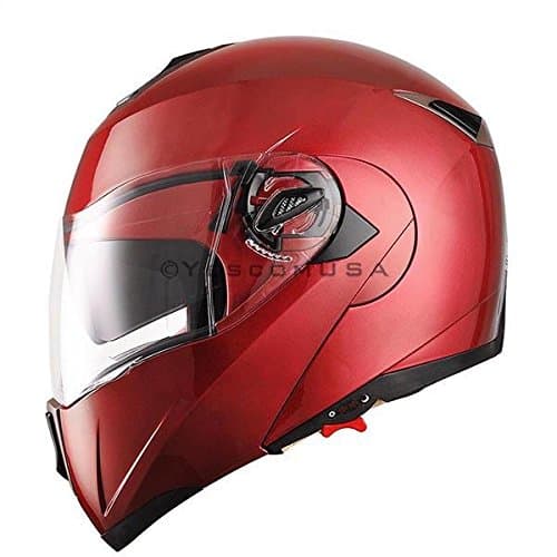 LeeMas Inc Full Face Motorcycle Helmet Flip up Modular DOT Approved Dual Visor Clear Dark Air Vent Design Motocross Lightweight Red L