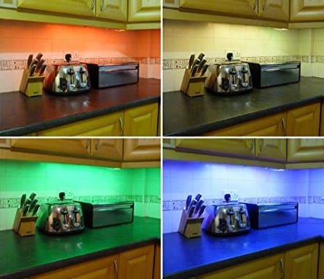 AUROX® Colour Changing RGB Led Kitchen/ Under Cabinet Lighting Set (Includes 4 x 50CM LED Strips, Wireless Controller & Supply),Ideal For Kitchens, Cabinet display, Under Cabinets,TV Back Light [Energy Class A+]