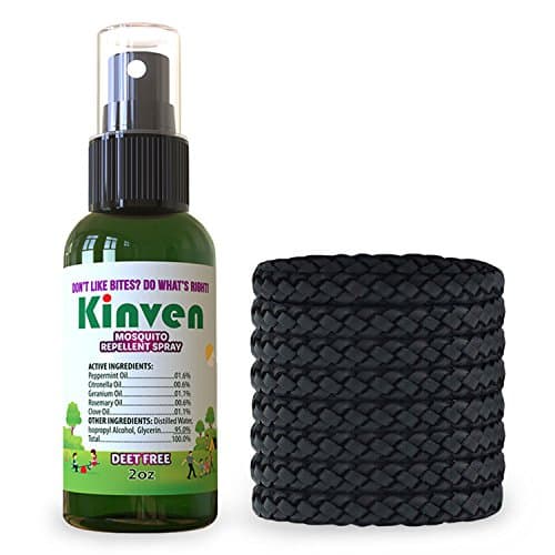 Kinven Bracelets and Spray Pack for Mosquito - 2oz Spray Bottle + 8 Bracelet, Black, Great Looking and Natural, Insect Wristband & Spray, Waterproof, Indoor Outdoor Protection for Adults & Kids
