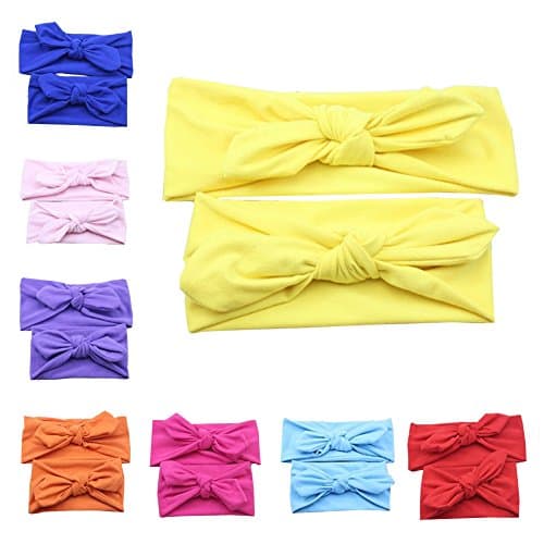 Dedila 10Pcs/Set Mom and Me Headband Top Knotted Rabbit Ears Elastic Bowknot Matching Headband Newborn and Mommy Hair Band