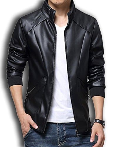 Wolfhowl Winter PU Leather Men Jacket Standing Collar Jackets Coat Black XL