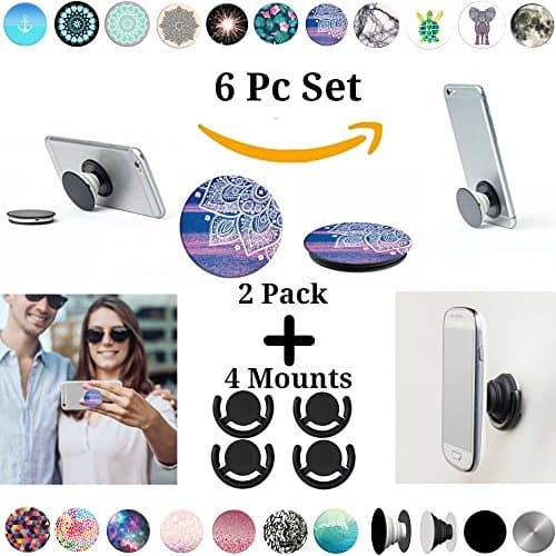 Pop Phone Grip Phone Grip Set (6 Piece) with 2 Piece Tablet Cell POP and 4 Universal Hands Free Mount - Pakwan