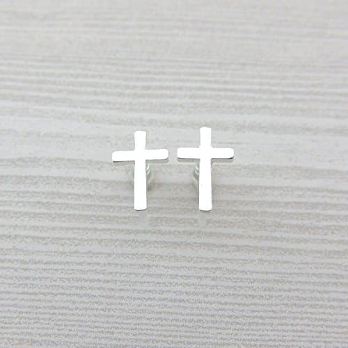 Invisible Clip On Earrings, Silver-Tone Cross Studs
