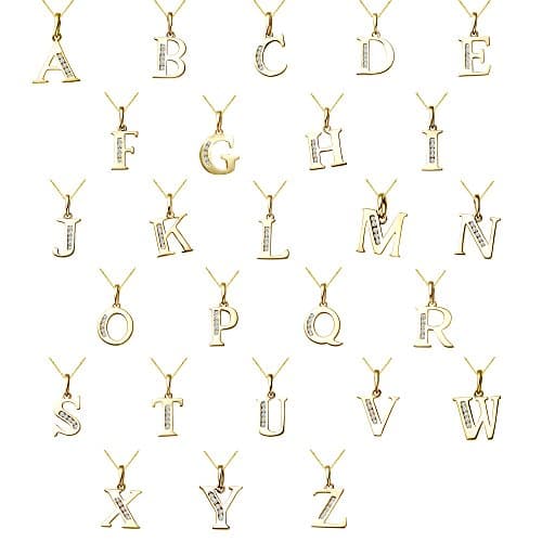 Name Diamond Initial Solitaire A B C D E F G H I J K L M N O P Q R S T U V WX Y Z Pendant 14K Yellow Gold