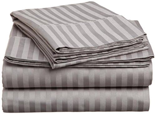 #1 Bed Sheet Set on Amazon - Super Silky Soft - SALE - HIGHEST QUALITY 100% Brushed Microfiber 1800 Prestige Bedding Collections - Wrinkle, Fade, Stain Resistant - Hypoallergenic - Deep Pockets - Luxury Fitted &amp; Flat STRIPED Sheets, Pillowcases - Best For Bedroom, Guest Room, Children's Room, RV, Vacation Home - (KING, GREY)