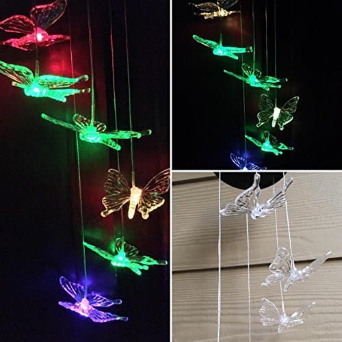 Color-Changing Solar Wind Chimes LED Solar Multi-color Solar Butterflies Mobile Night Outdoor Light