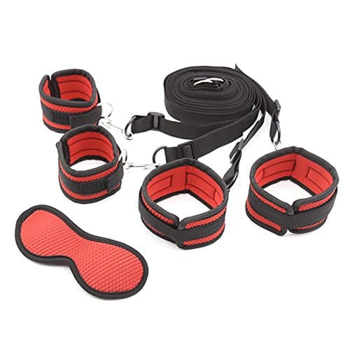 Catcheye Restraint Straps Kit with Adjustable Wrist and Ankle Cuff and Blindfold Set (Red)
