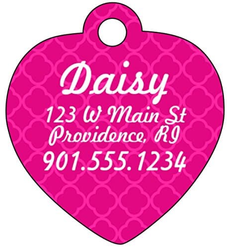 Dog Tag Cat Tag Pet ID Tag Personalized w/ Name &amp; Number &amp; Address Heart Shaped (Pink)