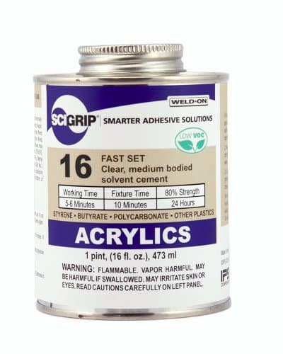 SCIGRIP 16 Acrylic Cement, Low-VOC, Medium bodied, 1 Pint Can with Screw-on Cap, Clear